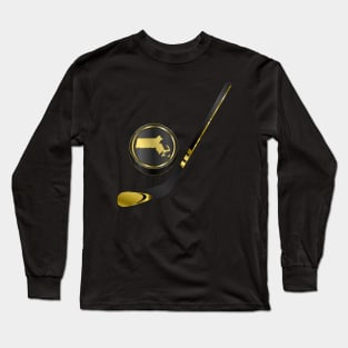 NHL - MA Blacl Gold Stick and Puck Long Sleeve T-Shirt